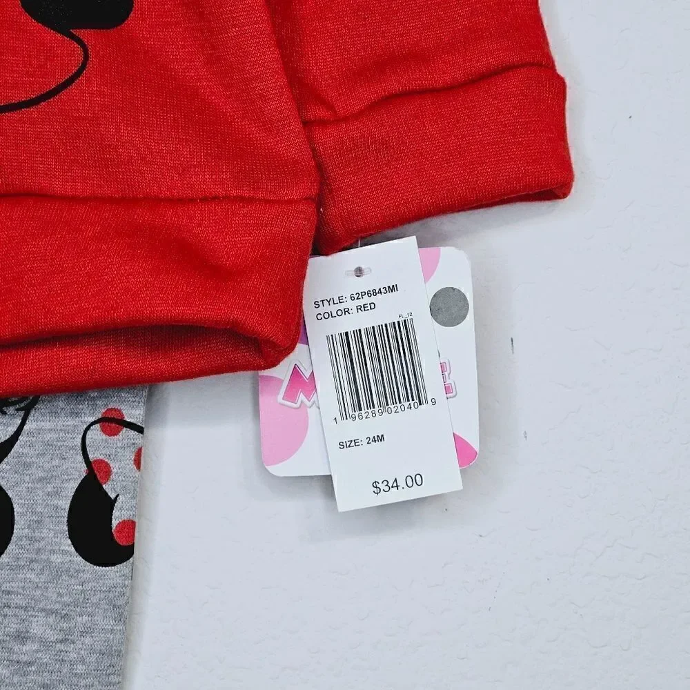 New! Disney Minnie Mouse Ruffle Sweatshirt Leggings Baby Girl Matching Set